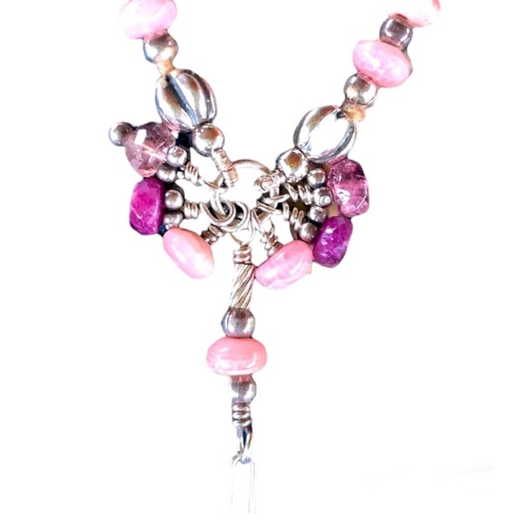 Delicate Ruby, Rose Quartz, and Pink Tourmaline with .925 beads Lariat Necklace - Picture 2 of 8